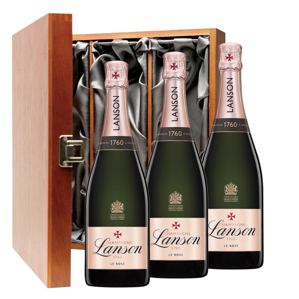 Lanson Le Rose Champagne 75cl Three Bottle Luxury Gift Box